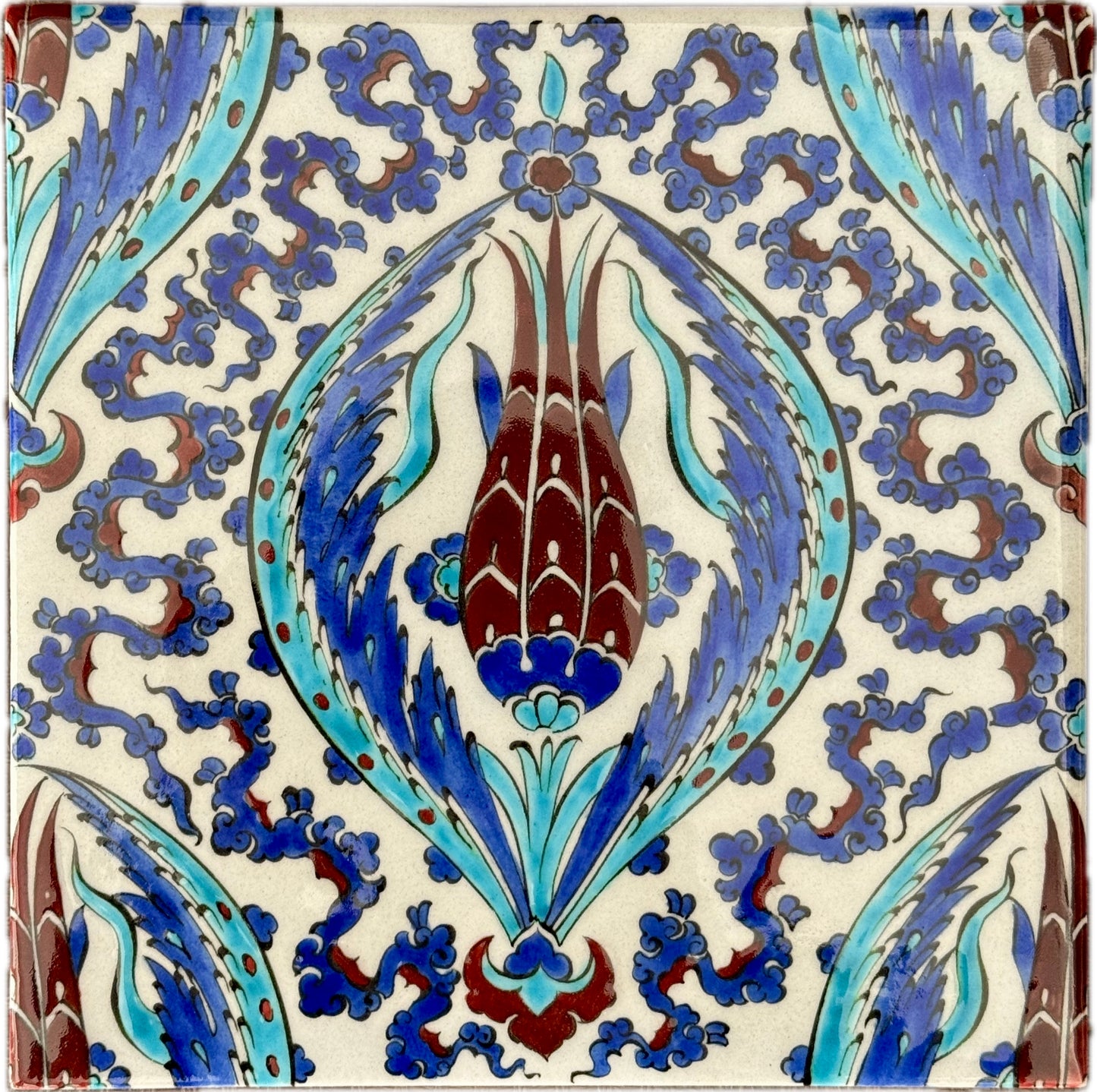 Original Iznik Tile from Rustem Pasha Mosque – Tulip & Cloud Motif