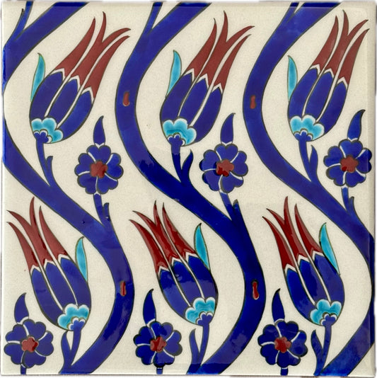 Original Iznik Tile from Rustem Pasha Mosque – Repeating Tulip Pattern