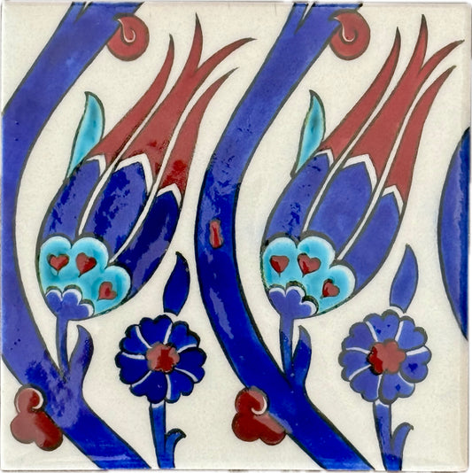 Original Iznik Tile from Rustem Pasha Mosque – Double Tulip Motif